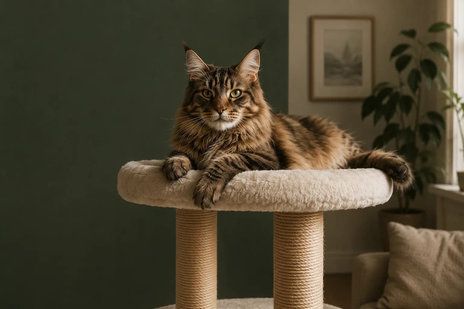Stor katt på solid klorestativ med bred liggeplattform